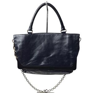 Lanvin Vintage Leather Satchel Bag Chain Detail Navy Blue Medium